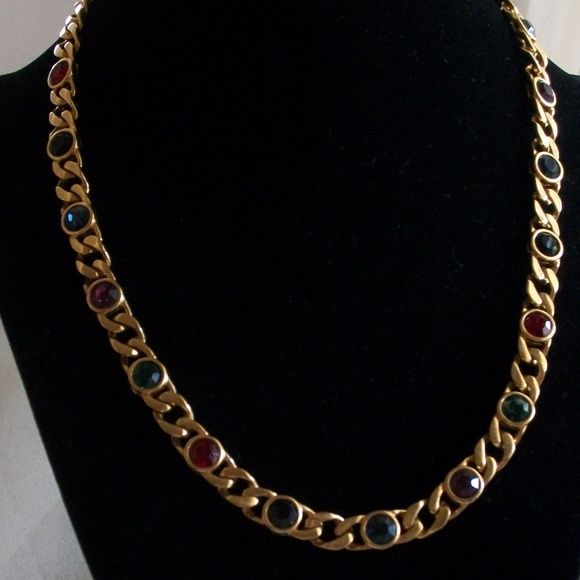 Vintage Blanca MultiColor Jeweled Gold Necklace - Picture 2 of 8